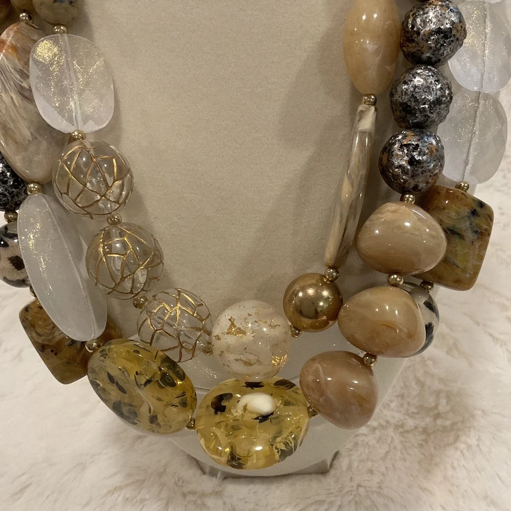 Chico’s Chunky Multi Strand Gold Tone Beaded Necklace - Picture 3 of 5